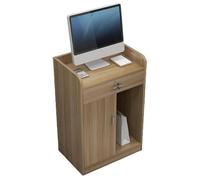 Modern Classic Presentation Lectern Stand with Shelf - Stylish Podium for Speakers Small Reception Desk Church Pulpit Light Walnut Finish
