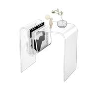 Modern Clear Acrylic M-Shaped Side Table with Magazine Storage - Stylish Accent Coffee Table for Living Room, Bedroom, Sofa, and Patio - Space-Saving Design