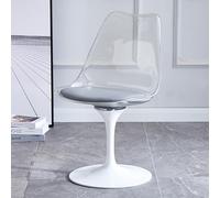 Modern Clear Acrylic Swivel Dining Chair with Soft Leather Cushion Armless Office Vanity Chair for Kitchen Terrace Bar Bedroom Makeup Living Room White Base