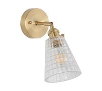 Modern Clear Glass Wall Sconce Adjustable Bedside Reading Lamp with Rotary Switch, Retro Brushed Brass Wall Light Fixture Rotatable d Indoor Hardwired Wall Sconces For Bedroom, E27