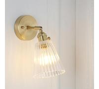 Modern Clear Glass Wall Sconce Adjustable Bedside Reading Lamp with Rotary Switch, Retro Brushed Brass Wall Light Fixture Rotatable d Indoor Hardwired Wall Sconces for Bedroom, E27