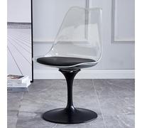 Modern Clear Swivel Dining Chair with Acrylic Seat PU Leather Cushion Armless Design for Kitchen Bar Bedroom Makeup Living Room - Black Base Office Chair