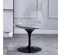 Modern Clear Swivel Dining Chair with Acrylic Seat PU Leather Cushion Armless Design for Kitchen Bar Bedroom Makeup Living Room - Black Base Office Chair