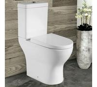 Modern Close Coupled Toilet Open Back Comfort Height Toilets White Ceramic WC Pan & Cistern Soft Close Seat Round Short Projection Compact Back to Wall Toilet for Bathrooms