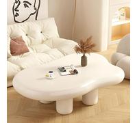 Modern Cloud-Shaped Coffee Table, Unique Round Solid Wood Accent Table with 4 Legs for Living Room & Bedroom, Stylish White Design, 39"x27"x12"