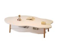 Modern Cloud-Shaped Two-Tier Coffee Table With Natural Wood Legs - White, 80Cm