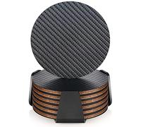 Modern Coasters for Drinks with Holder, Premium Carbon & Wood Drink Coaster, Unique Design (Dark Gray V2)