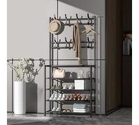 Modern Coat Rack Standalone Wardrobe Shoe Shelf & Hanger for Entryway Hall Tree with Shoe Bench 80cm 4 Tier Storage for Clothes & Shoes Black