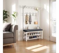 Modern Coat Rack with Shoe Sto Entryway Hall Tree with Bench Freestanding nizer Featuring 9 Hoo Black Metal e for Hallway Living Room Mudroom (Small)