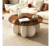 Modern Coffee Table,Round Tempered Glass Living Room Centre Table with Unique Curved Petal Base,Contemporary Sofa Table Furniture for Small Space Apartment Home Office B,70cm