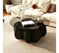 Modern Coffee Table,Round Tempered Glass Living Room Centre Table with Unique Curved Petal Base,Contemporary Sofa Table Furniture for Small Space Apartment Home Office F,80cm