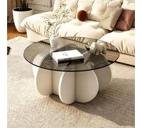 Modern Coffee Table,Round Tempered Glass Living Room Centre Table with Unique Curved Petal Base,Contemporary Sofa Table Furniture for Small Space Apartment Home Office D,80cm
