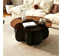 Modern Coffee Table,Round Tempered Glass Living Room Centre Table with Unique Curved Petal Base,Contemporary Sofa Table Furniture for Small Space Apartment Home Office H,70cm