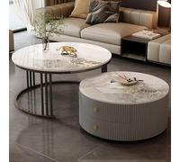 Modern Coffee Table Set of 2 - Stylish Grey Tables with Spacious Storage Easy Clean for Living Room Bedroom Office Balcony - Large: 70x45cm Small: 40x34cm