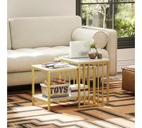 HOMCOM Modern Coffee Table Set of Two w/ Steel Frame Marble-Effect Gold Tone, Gold
