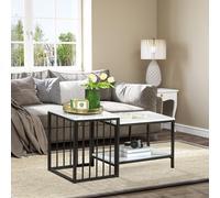Modern Coffee Table Set of Two w/ Steel Frame Marble-Effect White HOMCOM White One Size