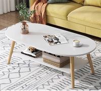 Modern Coffee Table Solid Wood Oval Accent Table with Storage Shelf Stylish Center Table for Living Room Home Office Small Apartment Chic Design