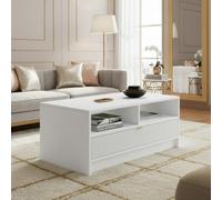 Modern Coffee Table Tireno 1Sz White Velvet Loft Style Table With Drawer And Shelf For Living Room Industrial 100X50 Cm
