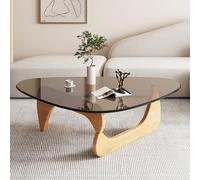 Modern Coffee Table, Triangle Glass Top with Solid Wood Base, Mid-Century Vintage Design for Living Room, Patio, and Office