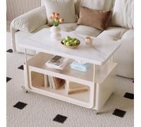 Modern Coffee Table with Sintered Stone Top and Iron Frame,Luxury Cream Rectangular Centre Table with Storage Space,Mobile Living Room Side Table on Wheels for Bedroom C,60CM