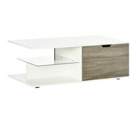 Modern Coffee Table with Tempered Glass Shelf and Two Drawers