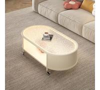 Modern Coffee Tables with Tempered Glass-Top,Small Oval Coffee Sofa Table Mid Century,Unique Accent Tea Low Table Metal frame for Living Room,Double-layer storage(White C,120 * 45CM/47.2 * 19.7IN)
