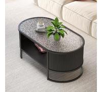 Modern Coffee Tables with Tempered Glass-Top,Small Oval Coffee Sofa Table Mid Century,Unique Accent Tea Low Table Metal frame for Living Room,Double-layer storage(Black C,120 * 45CM/47.2 * 19.7IN)