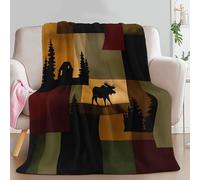 Modern Color Block Moose Printed Brown Throw Blanket for Bed, Baby Size Soft Flannel Throw Blanket for All Season Decor Comfy Warm - 39 × 52 inch Blankets for Adults Kids