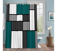 Modern Color Blocks Shower Curtain with 12 Hooks Gray Green White Rectangle Geometric Waterproof Fabric Shower Curtains Sets for Bathroom Bath Decorations, Machine Washable, 72"x84"