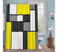 Modern Color Blocks Shower Curtain with 12 Hooks Gray Yellow White Rectangle Geometric Waterproof Fabric Shower Curtains Sets for Bathroom Bath Decorations, Machine Washable, 36"x78"