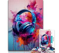 Modern Colorful Splash Headphones 1000 Piece Jigsaw Puzzle for Adults And Teenagers,Educational Toy Funny Family Games Unique Home Decor (38x26cm)