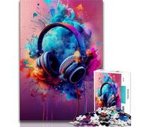 Modern Colorful Splash Headphones 1000 Piece Jigsaw Puzzle for Adults Teens,Brain Intelligence Challenge Addictive Toys for Home Decoration (75x50cm)