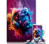 Modern Colorful Splash Headphones 1000 Piece Jigsaw Puzzles for Adults & Teens,Help The Brain Exercise Addictive Toys to Cultivate Patience A Work of Art (38x26cm)