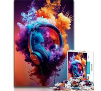 Modern Colorful Splash Headphones 1000 Piece Jigsaw Puzzles for Teenagers,Decompressing Intellectual Educational Toy Great Gifts And Toys (38x26cm)