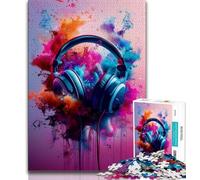 Modern Colorful Splash Headphones 1000 Piece Jigsaw Puzzles for Teenagers,Family Game Stress Reliever Difficult Challenge Artists Collection,Fine Art (75x50cm)