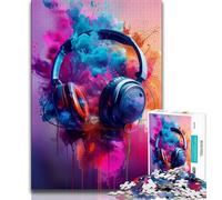 Modern Colorful Splash Headphones 1000 Piece Jigsaw Puzzles for Teenagers,Toys Educational Games Stress Relieving Suitable for Desktop Decoration (75x50cm)
