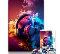 Modern Colorful Splash Headphones Jigsaw Puzzles 1000 Pieces for Adults Teens,Help The Brain Exercise Addictive Toys to Cultivate Patience Parent-child Interaction 38x26cm