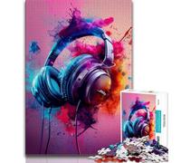 Modern Colorful Splash Headphones Jigsaw Puzzles for Teenagers,Help The Brain Exercise Addictive Toys to Cultivate Patience A Work of Art 38x26cm