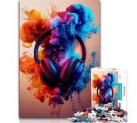 Modern Colorful Splash Headphones Jigsaw Puzzles for Teenagers,Help The Brain Exercise Addictive Toys to Cultivate Patience A Work of Art 50x75cm