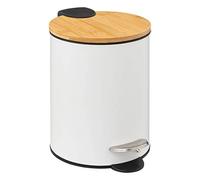5Five Modern 3L Bin With Bamboo Pedal Lid - White, White