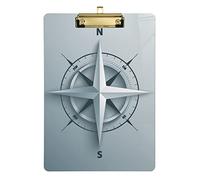 Modern Compass Icon Plastic Clipboard A4 Letter Size PVC Writing Board with Low Profile Silver Metal Clip Hardboard for School, Office 12.5x9 Inch