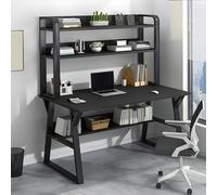 Modern Computer Desk, Home Office Desk, Wooden Desktop with Storage Shelf, with Bookshelf, Simple Metal Frame Workbench, Suitable for Study, Living Room and Office A,120 * 60