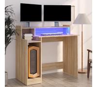 Modern Computer Desk Study Table Writing Desk Organiser With LED Lights vidaXL