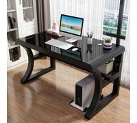 Modern Computer Desk with Shelves and Tempered Glass Top, Sturdy Gaming and Desk with Metal Frame for the Workplace in the Home Office