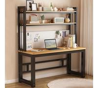 Modern Computer Desk with Storage Shelves Executive Writing Station for Home Office & Gaming Ideal for PC Setup nize Stationery & Headphones Green Plant Decor