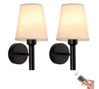 Modern Concise Rechargeable Wall Light Battery Operated Wall Sconces Set of 2, Non Hardwired Wall Mounted Light Battery Powered Wall Sconce, Cordless Fabric Wall Lamp for Bedroom Living Room Hallway(B