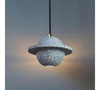 Modern Concrete Cement Pendant Light Creative Planet Shape LED Hanging Nordic 5W Warm White Indoor Chandelier for Kitchen Island Bedroom(Sand Grey)