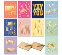 Modern Congratulations Cards - Set of 10 Conrgats Greeting Cards with Envelopes, Stickers & Storage Box - Assorted Well Done Notecards with for All Celebrations, Graduation, New Job, Exams