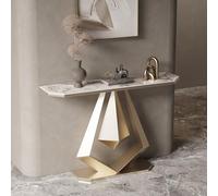 Modern Console Sofa Table with Metal Frame, Rock Panel Design for Living Room, Foyer, Hallway, Entryway - Stylish Decorative End Table