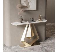 Modern Console Sofa Table with Metal Frame, Rock Panel Design for Living Room, Foyer, Hallway, Entryway - Stylish Decorative End Table